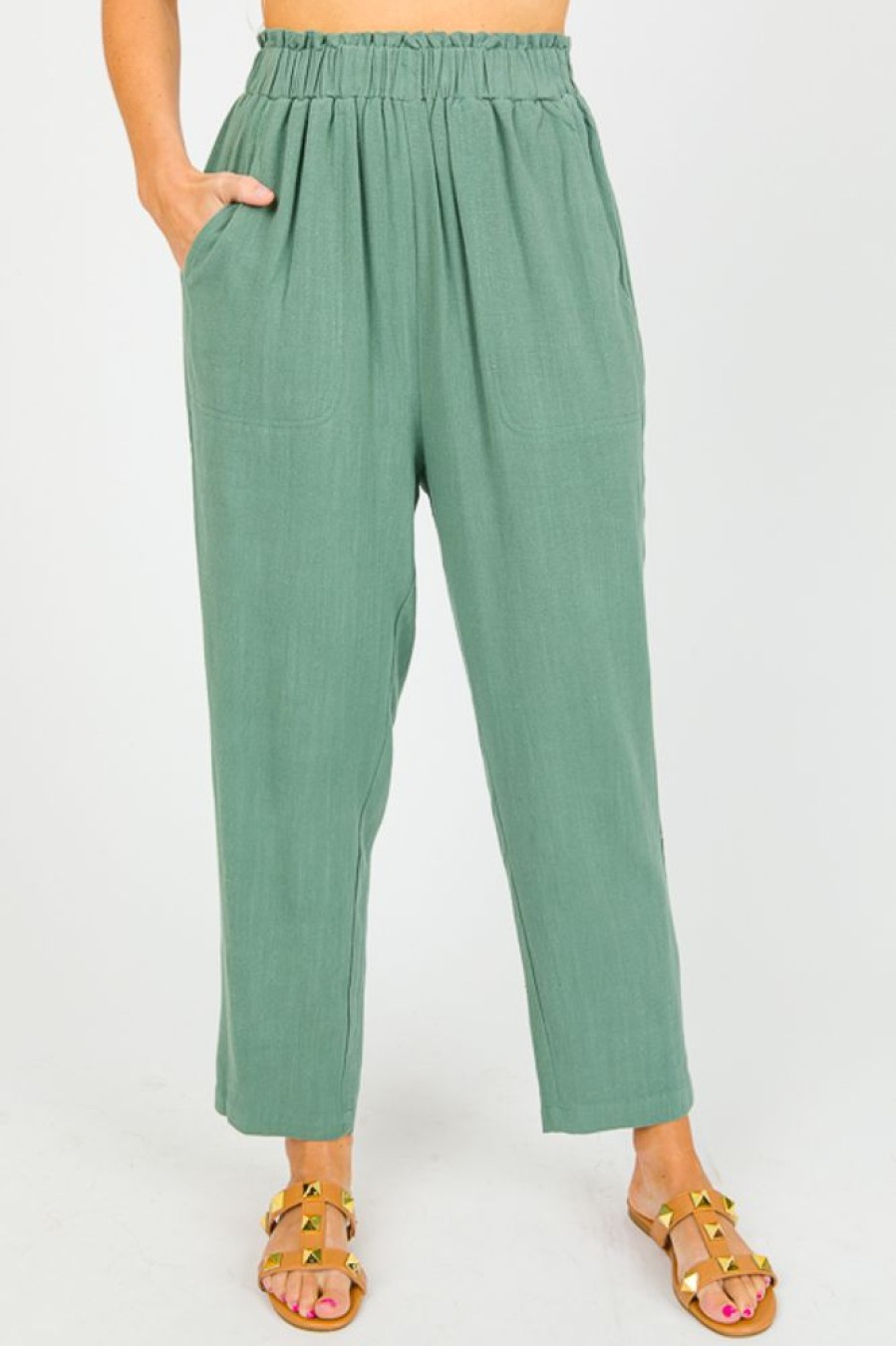 Cotton Bleu Pants & Leggings | Izzy Linen Pants, Dark Sage