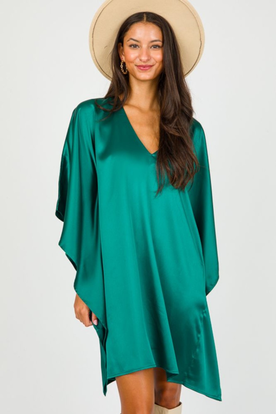 Flying Tomato Dresses W/ Sleeves | Satin Caftan Dress, Emerald Green