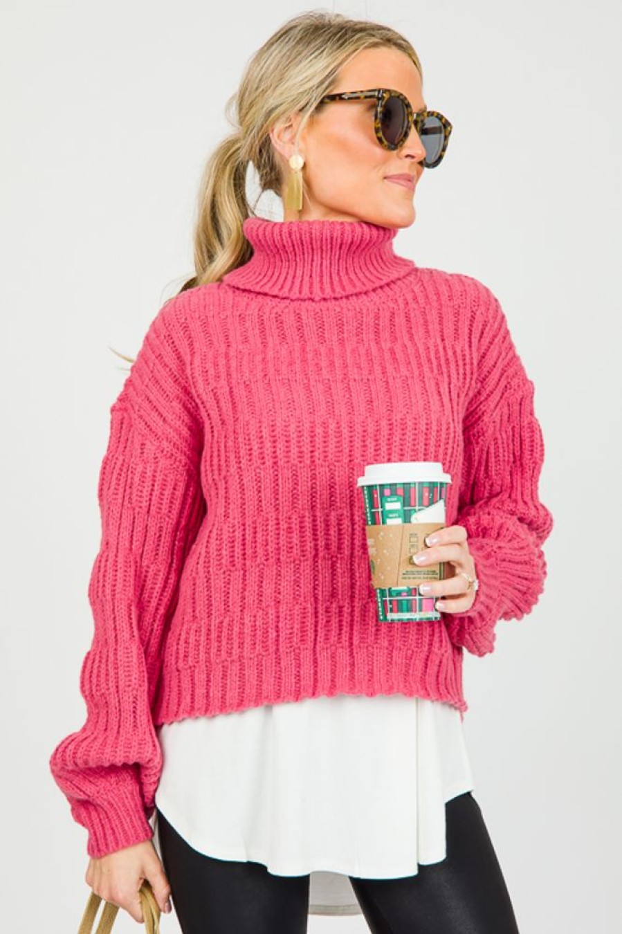 Very J 3/4 & Long Sleeve | Adrian Sweater, Viva Magenta