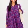 Umgee Dresses W/ Sleeves | Printed Tier Dress, French Blue