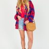 Davi & Dani 3/4 & Long Sleeve | Smith Plaid Shacket, Red Multi