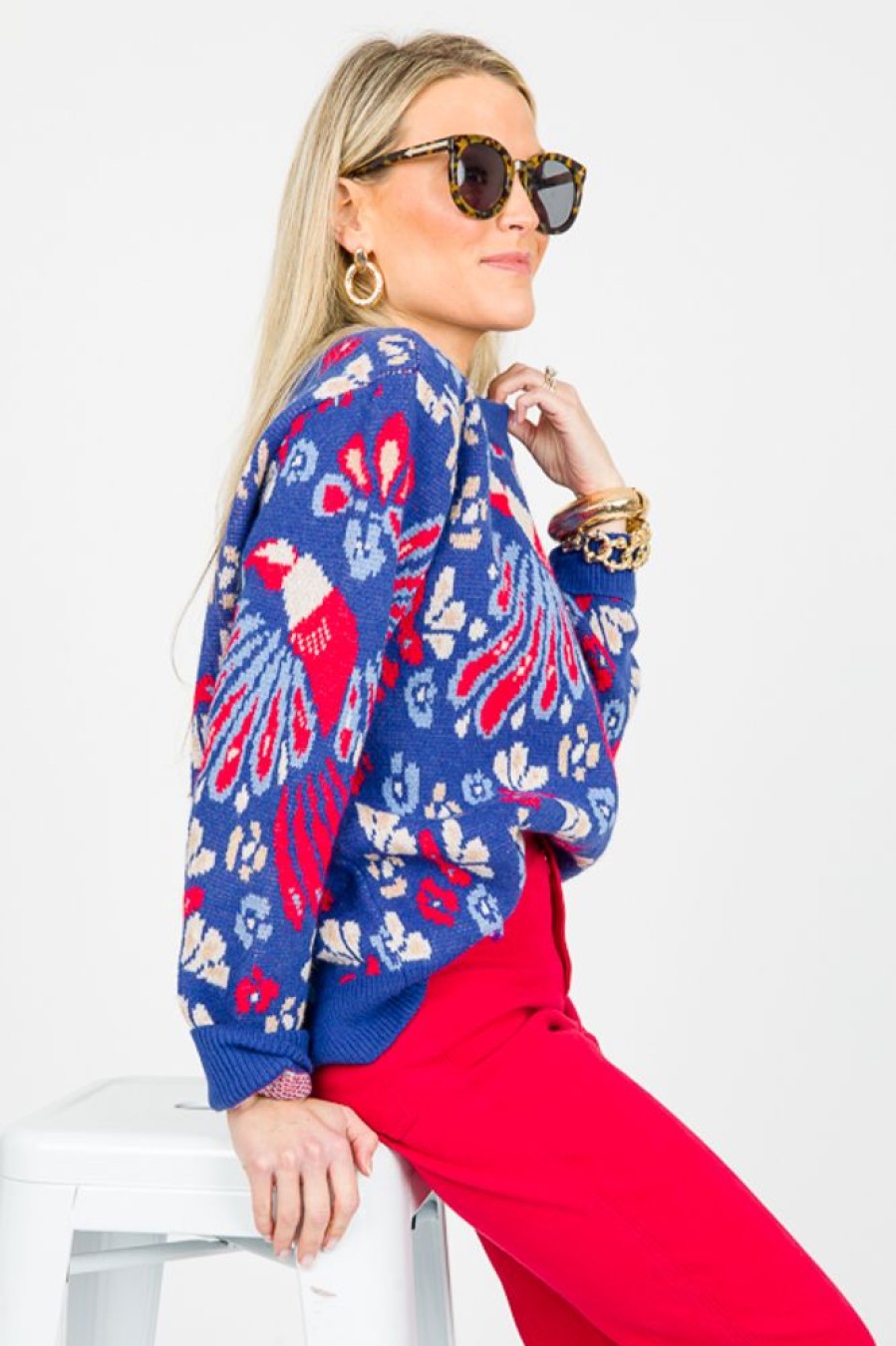 Jodifl 3/4 & Long Sleeve | Printed Sweater, Cobalt Blue