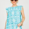 Cotton Bleu Short Sleeve & Sleeveless | Dye Print Smock Top, Aqua