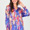 Jodifl 3/4 & Long Sleeve | Abstract Blouse, Royal/Orange