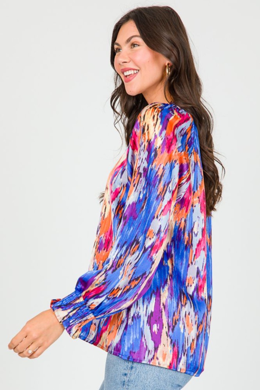 Jodifl 3/4 & Long Sleeve | Abstract Blouse, Royal/Orange