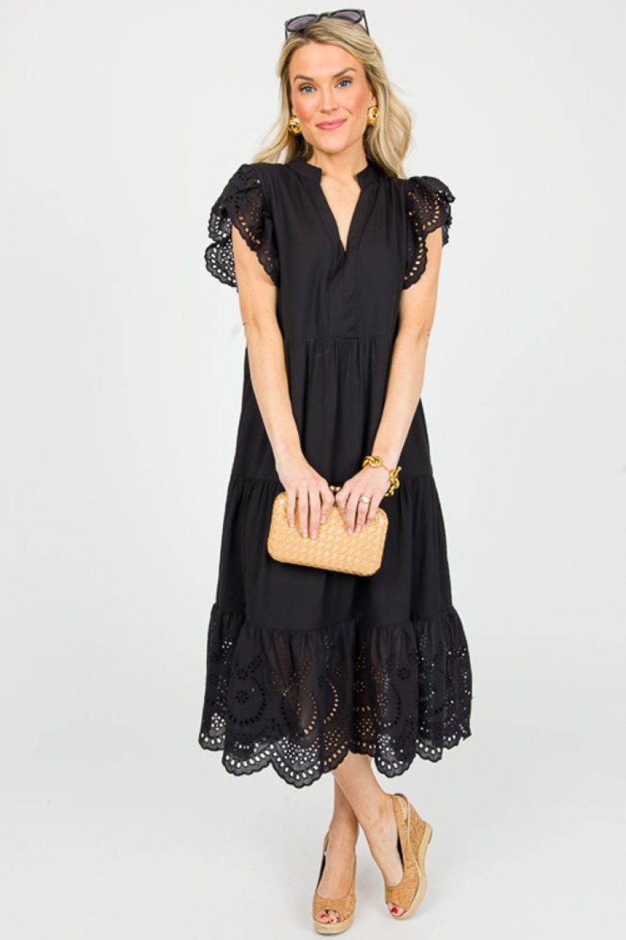 Entro Maxi & Midi | Eyelet Trim Midi, Black