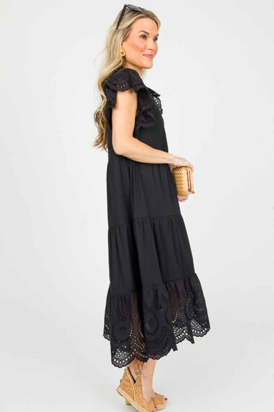 Entro Maxi & Midi | Eyelet Trim Midi, Black