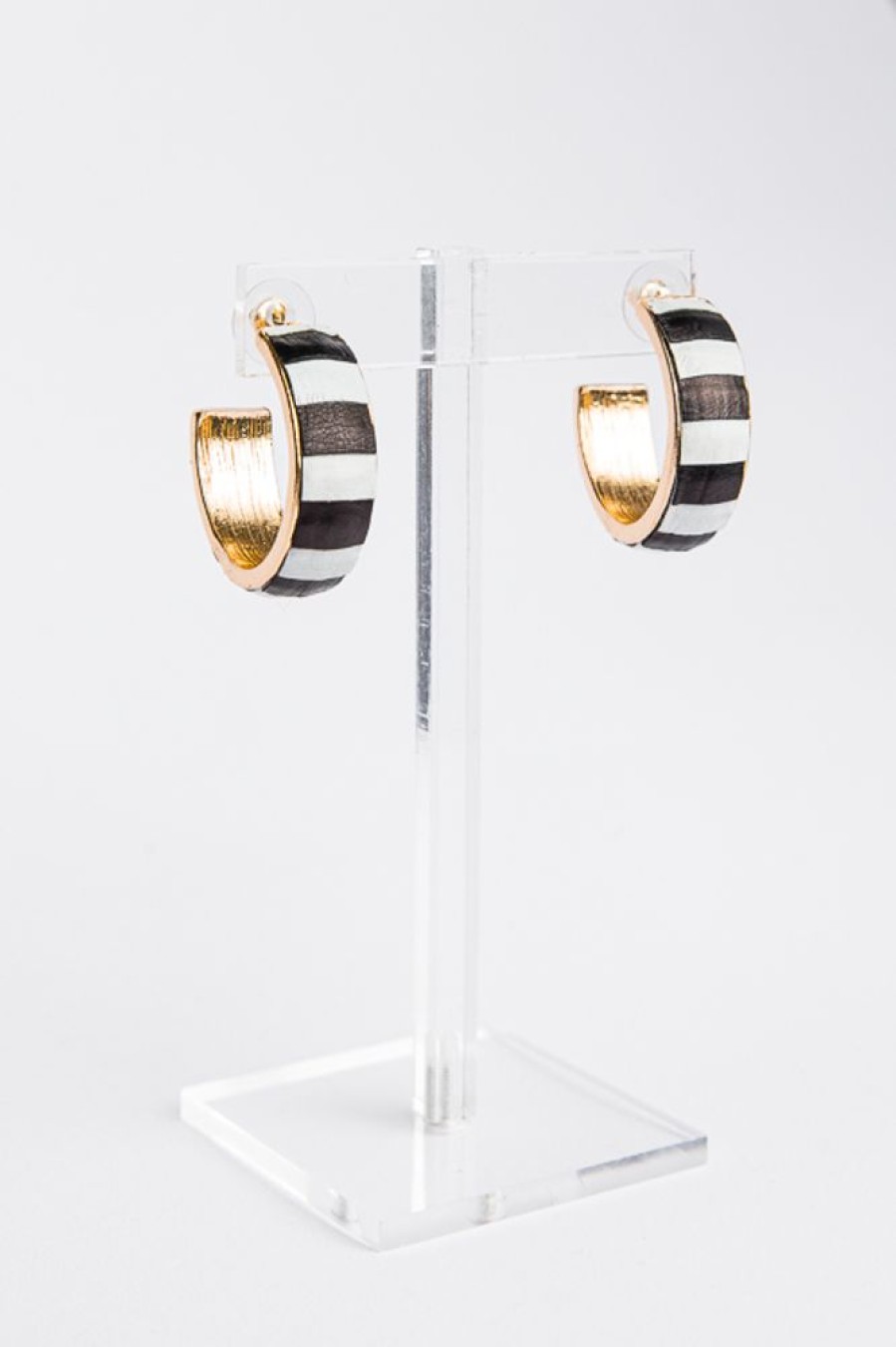 Golden Stella Jewelry | Black And White Stripe Hoop