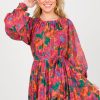 Flying Tomato Dresses W/ Sleeves | Pleated Print Dress, Magenta Green