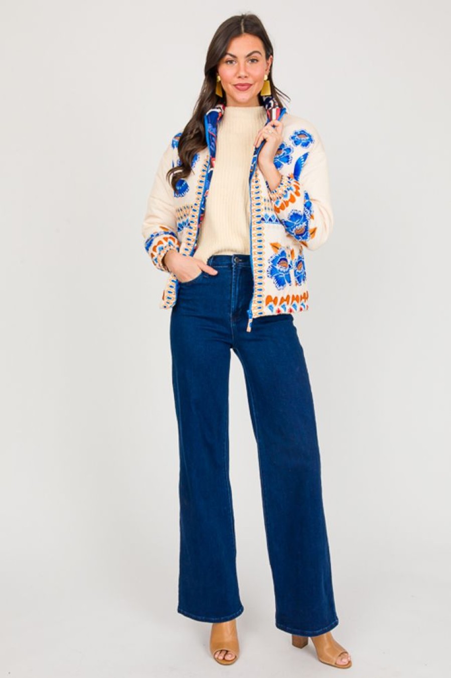 Sundayup Jackets / Coats / Vests / Blazers | Border Print Floral Jacket, Blue