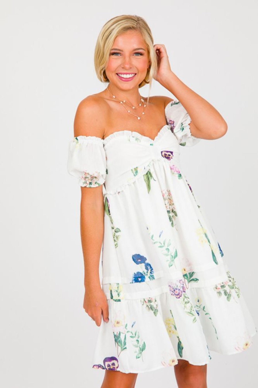 Lena White & Ivory | Off Shoulder Floral Dress, White