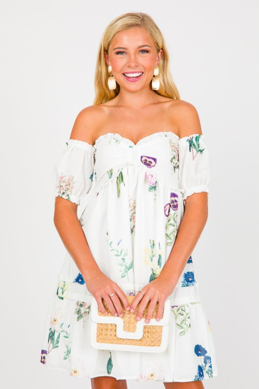 Lena White & Ivory | Off Shoulder Floral Dress, White