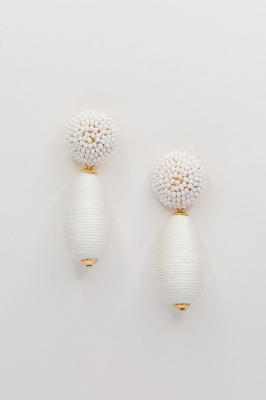 Golden Stella Jewelry | Thread Teardrop Bead Earrings, White