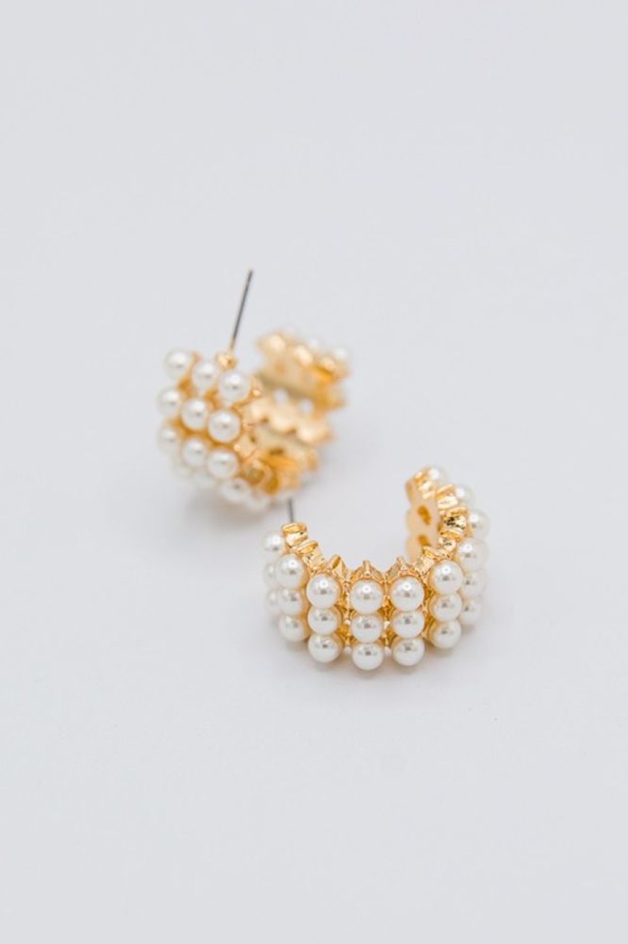 Golden Stella Jewelry | Round Pearl Open Hoops