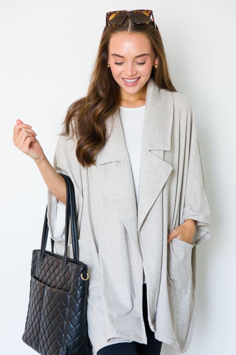 Davi & Dani 3/4 & Long Sleeve | Chic Oversize Cardigan, Beige