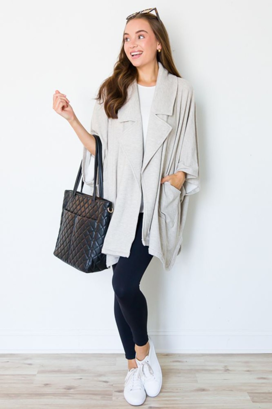 Davi & Dani 3/4 & Long Sleeve | Chic Oversize Cardigan, Beige