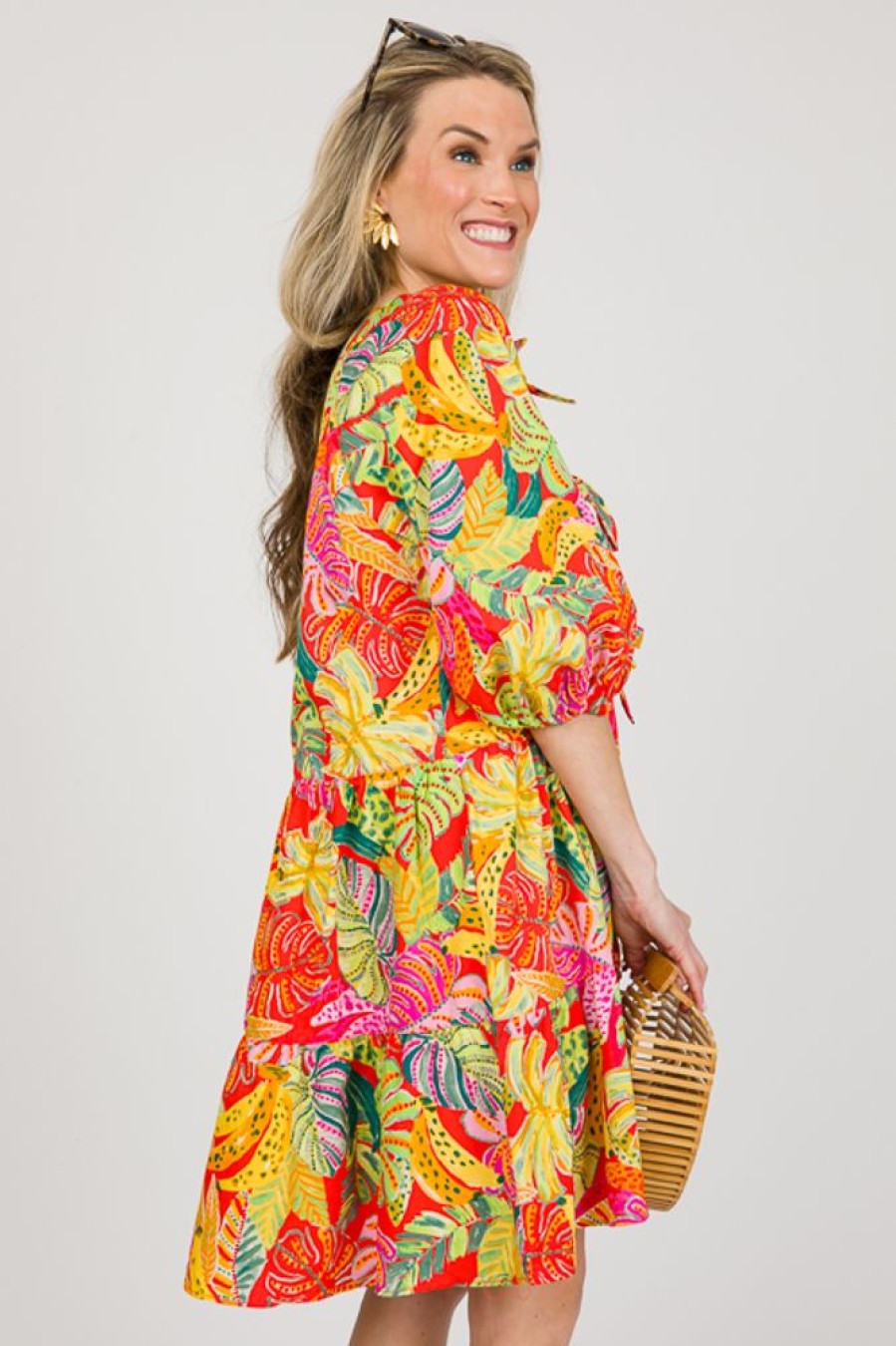 KARLIE Dresses W/ Sleeves | Tropical Bow Dress