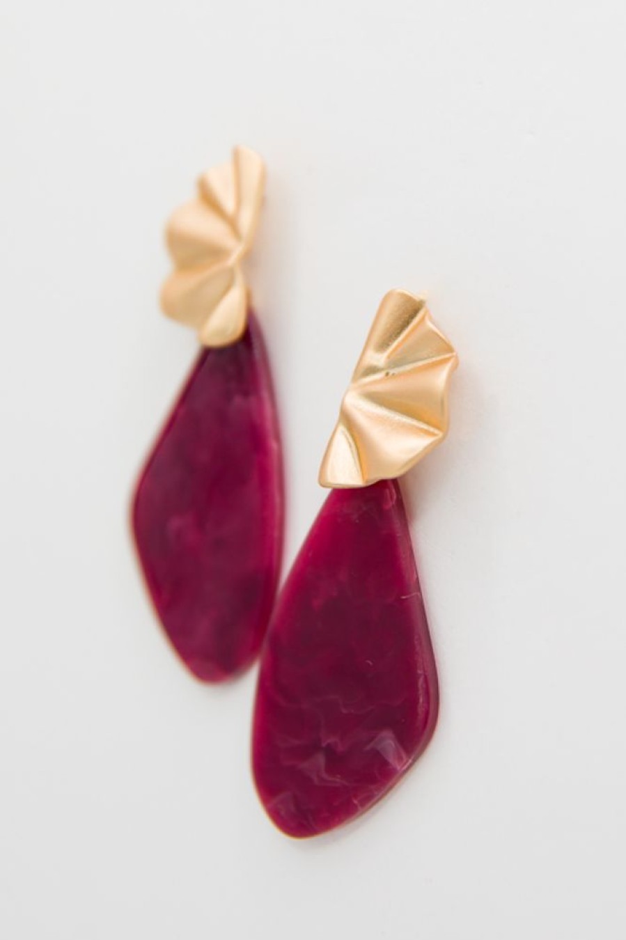 Golden Stella Jewelry | Natural Shape Acetate Earring, Burgundy