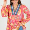 Umgee 3/4 & Long Sleeve | Floral Multi V Blouse, Rose