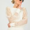 Easel 3/4 & Long Sleeve | Organza Sleeve Rib Top, Ivory