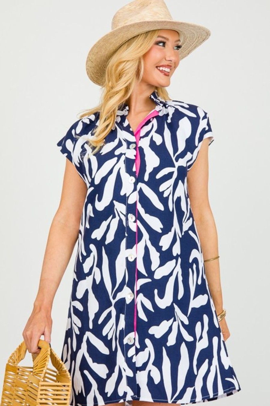 Thml Dresses W/ Sleeves | Abstract Print Button Dress, Navy