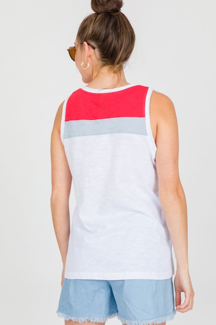 Cotton Bleu Short Sleeve & Sleeveless | Colorblock Tank, White Combo