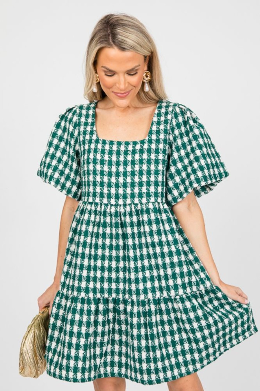 Entro Dresses W/ Sleeves | Tweed Tiered Dress, H. Green