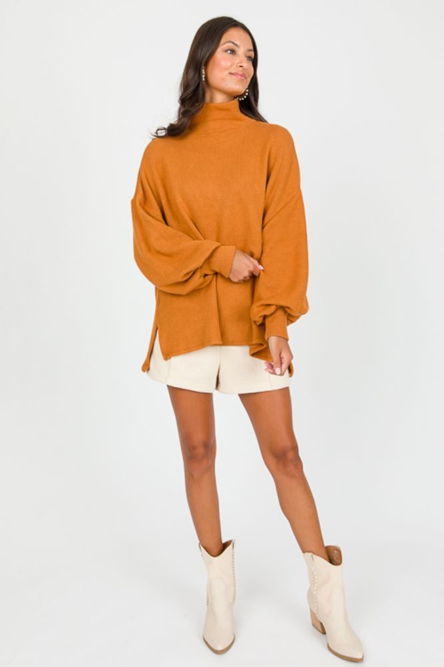 Glam 3/4 & Long Sleeve | Mandy Rib Sweater, Camel