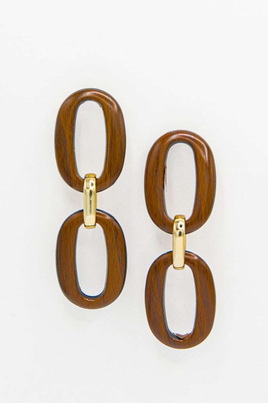 Golden Stella Jewelry | Double Wooden Oval Link Earring