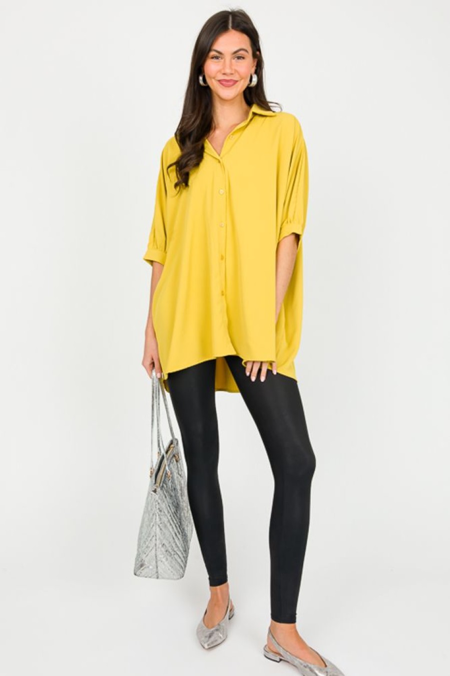 Easel Short Sleeve & Sleeveless | Khloe Oversize Shirt, Merry Gold