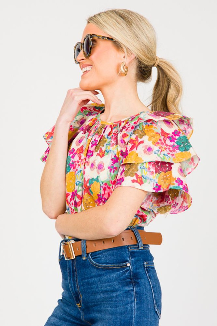 Entro Short Sleeve & Sleeveless | Aubrie Floral Top, Fuchsia