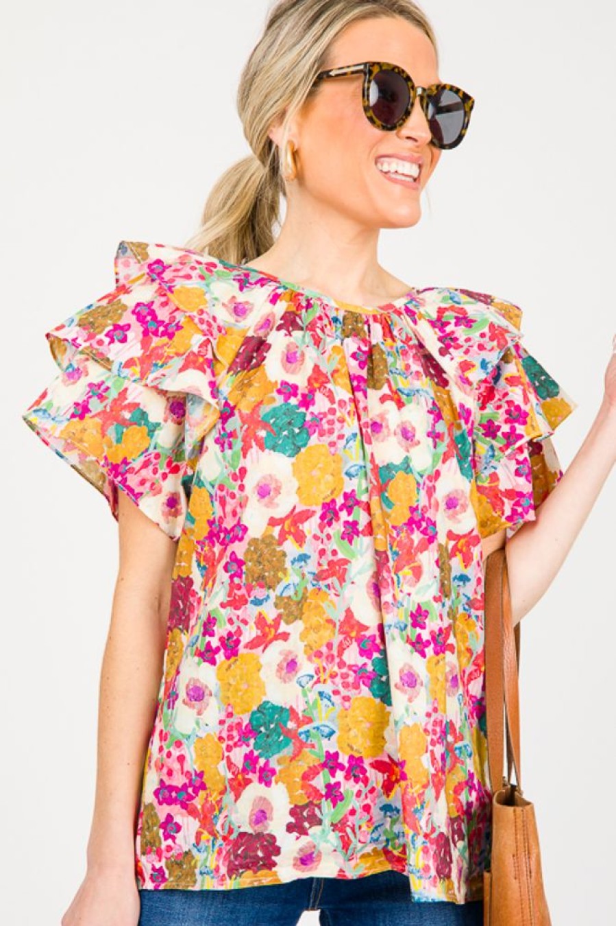 Entro Short Sleeve & Sleeveless | Aubrie Floral Top, Fuchsia