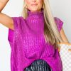 She + Sky Short Sleeve & Sleeveless | Metallic Sweater Vest, Magenta