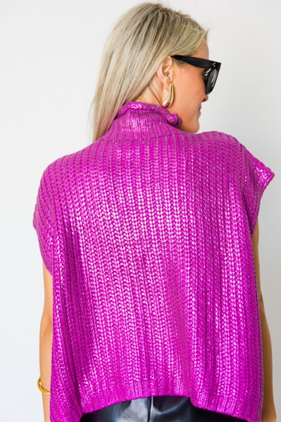 She + Sky Short Sleeve & Sleeveless | Metallic Sweater Vest, Magenta