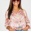 Fun 2 Fun 3/4 & Long Sleeve | Silky Dolman Blouse, Pink Print