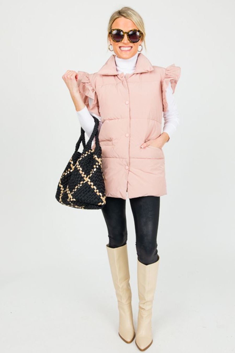 Veveret Jackets / Coats / Vests / Blazers | Ruffle Puffer Vest, Mauve