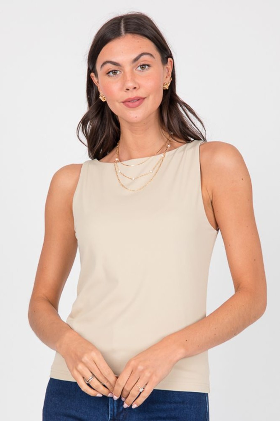 Wishlist Short Sleeve & Sleeveless | Double Lined Tank, Taupe