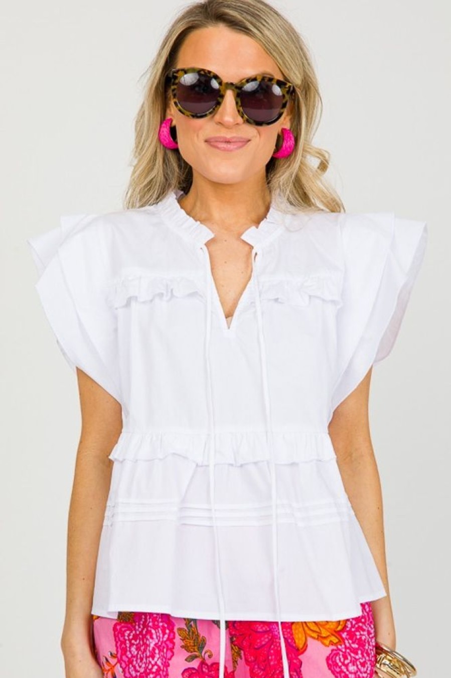 Pinch Short Sleeve & Sleeveless | Steffi Ruffle Top, White