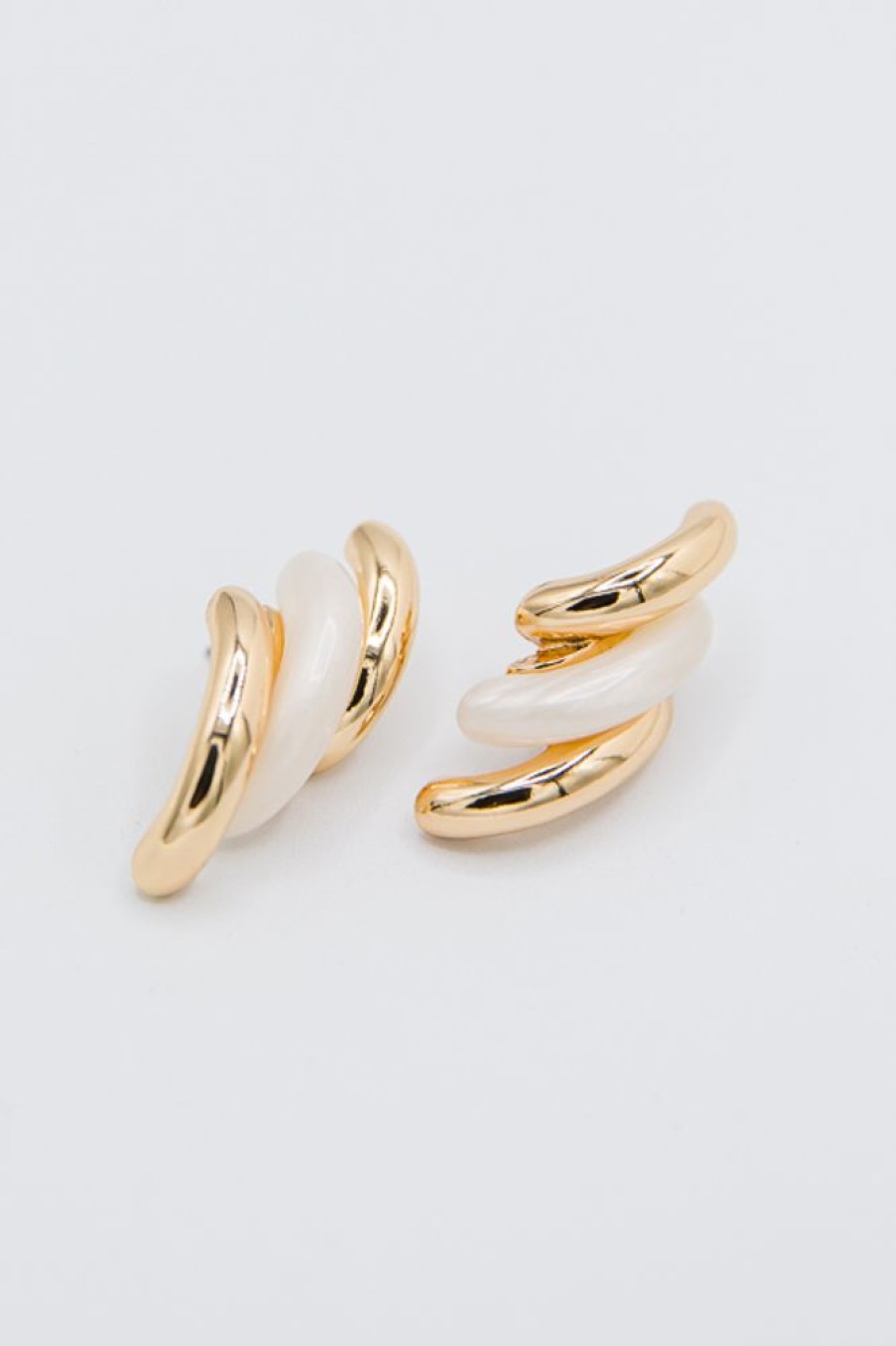 Golden Stella Jewelry | Curved Oval Shape Earrings, White