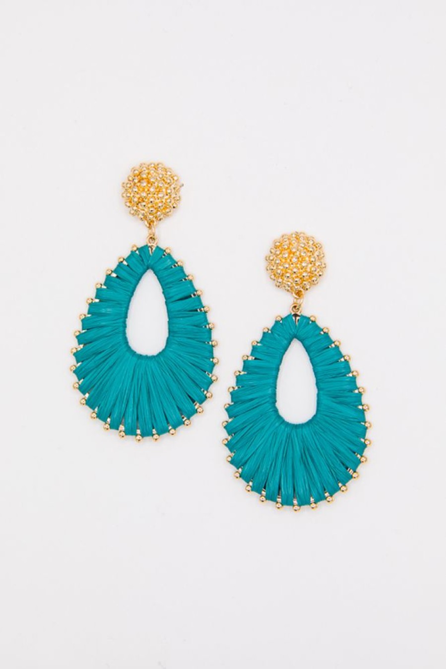 Golden Stella Jewelry | Raffia & Gold Bead Earrings, Teal