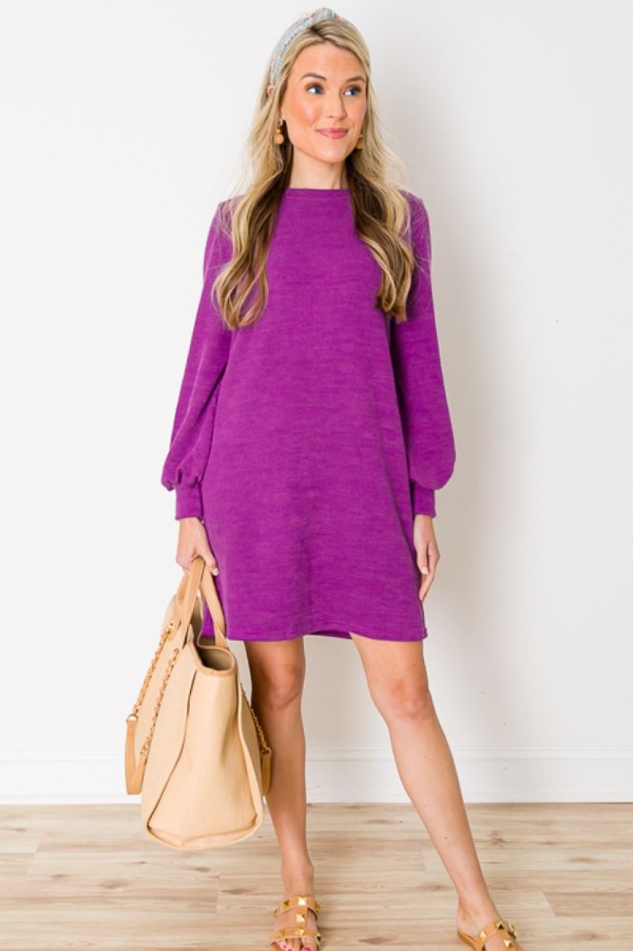 She + Sky Dresses W/ Sleeves | Candace Knit Dress, Purple