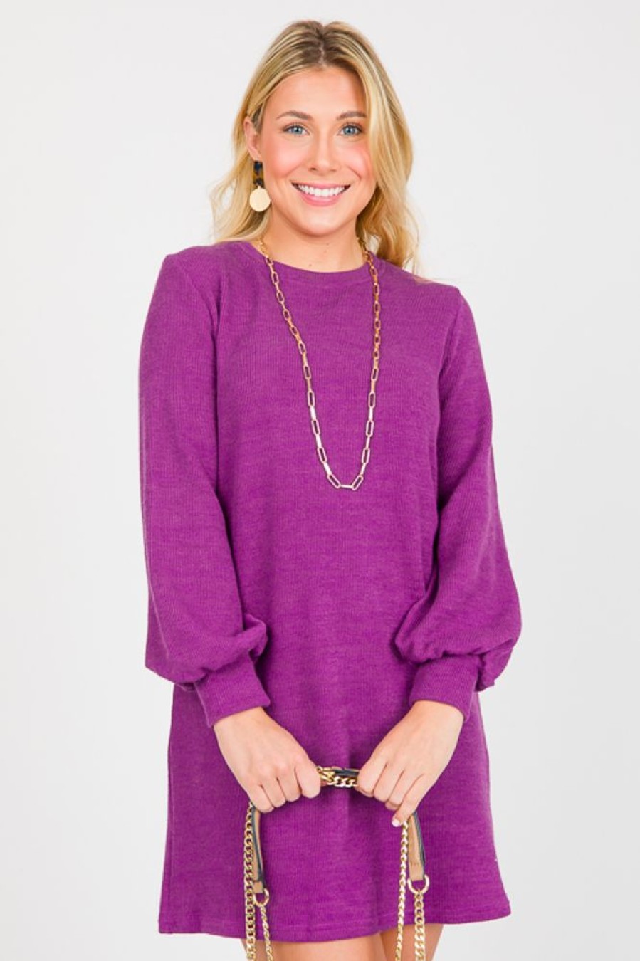 She + Sky Dresses W/ Sleeves | Candace Knit Dress, Purple