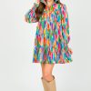 Peach Love California Dresses W/ Sleeves | Rainbow Brush Print Dress