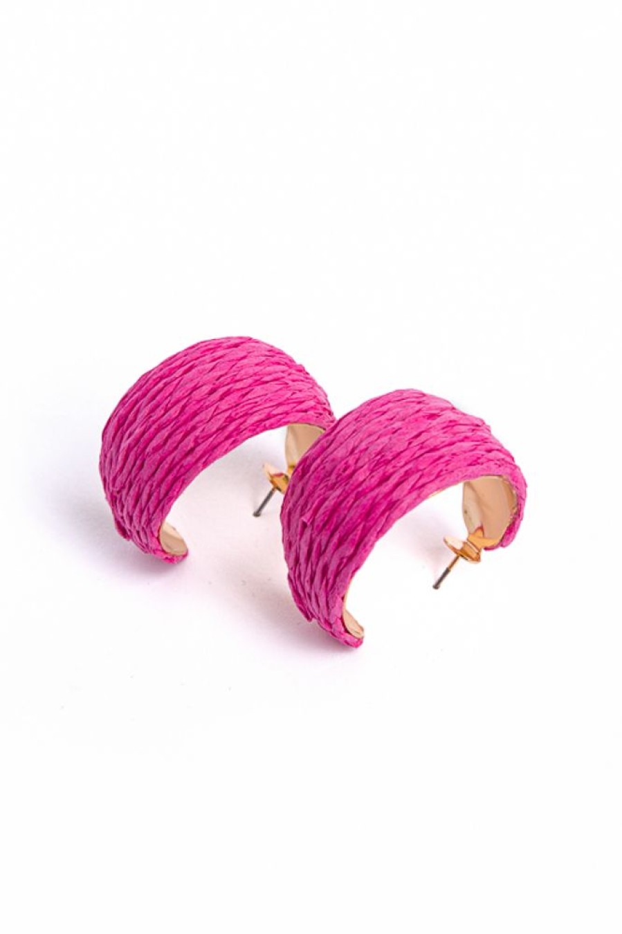 Golden Stella Jewelry | Raffia Hoops, Fuchsia