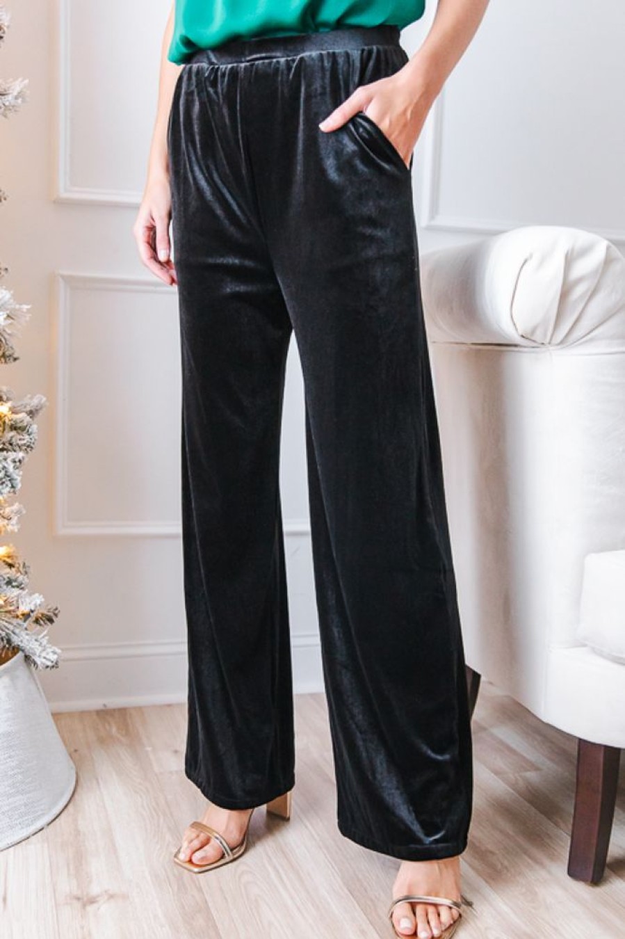 She + Sky Pants & Leggings | Va Va Velvet Pants, Black