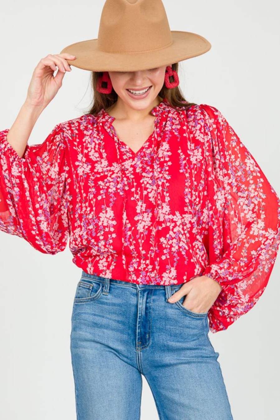 Eesome 3/4 & Long Sleeve | Cherry Blossom Blouse, Tomato