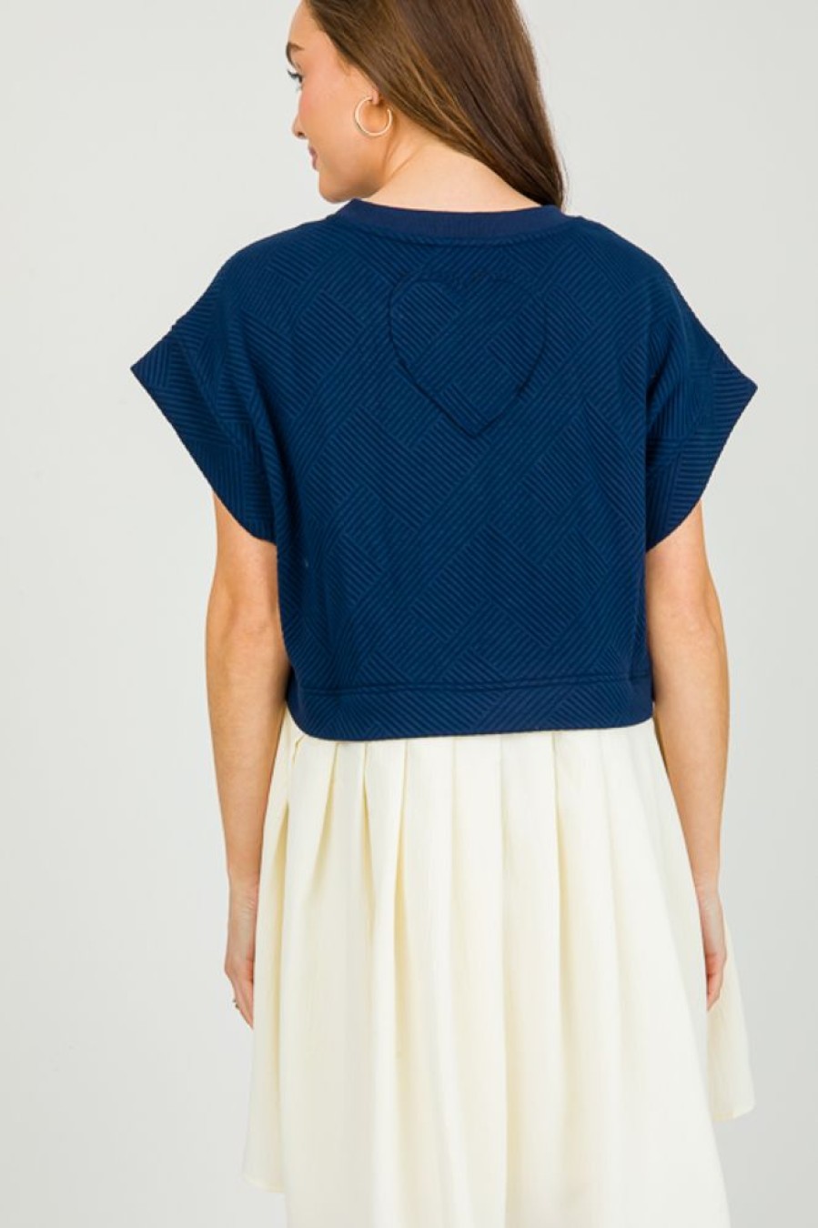 Entro White & Ivory | Texture Contrast Dress, Navy