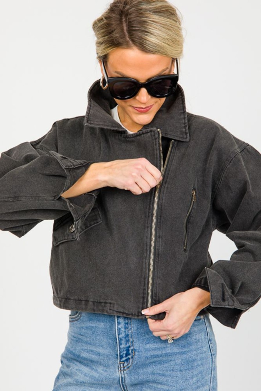 Ellison Jackets / Coats / Vests / Blazers | Denim Biker Jacket, Charcoal