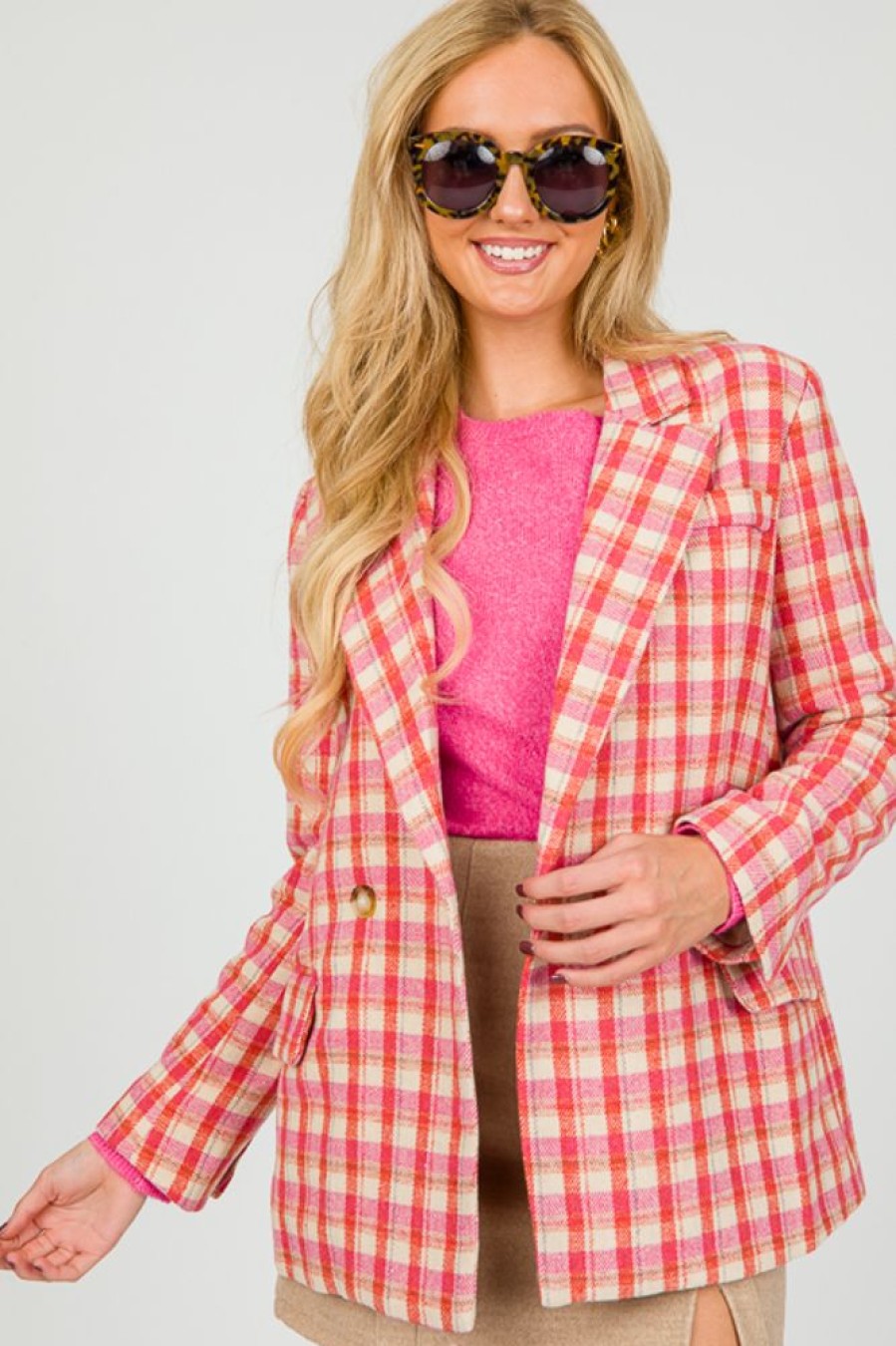 AndTheWhy Jackets / Coats / Vests / Blazers | Plaid Blazer Jacket, Fuchsia