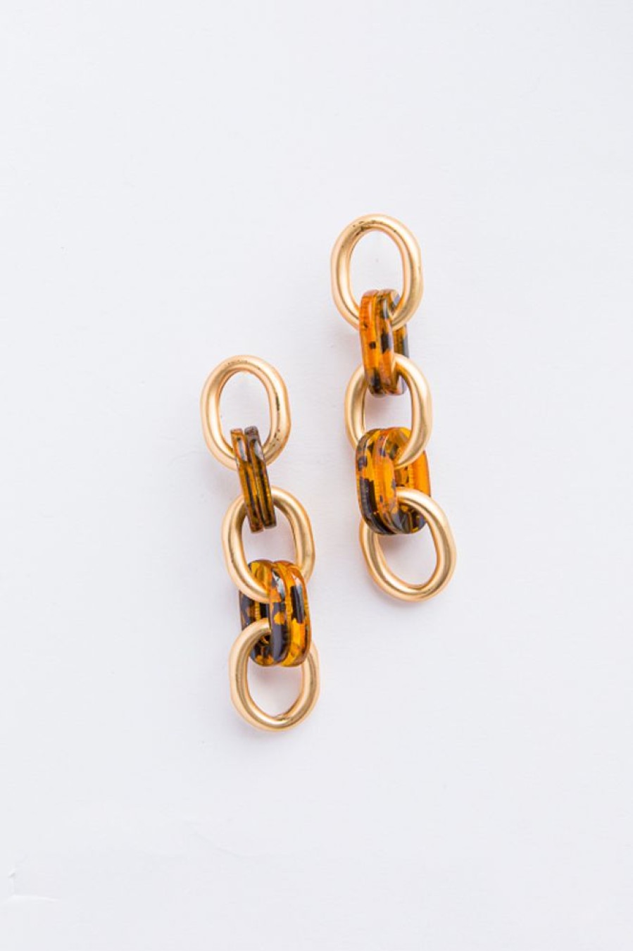 Golden Stella Jewelry | Metal & Acrylic Chain Earring, Tortoise